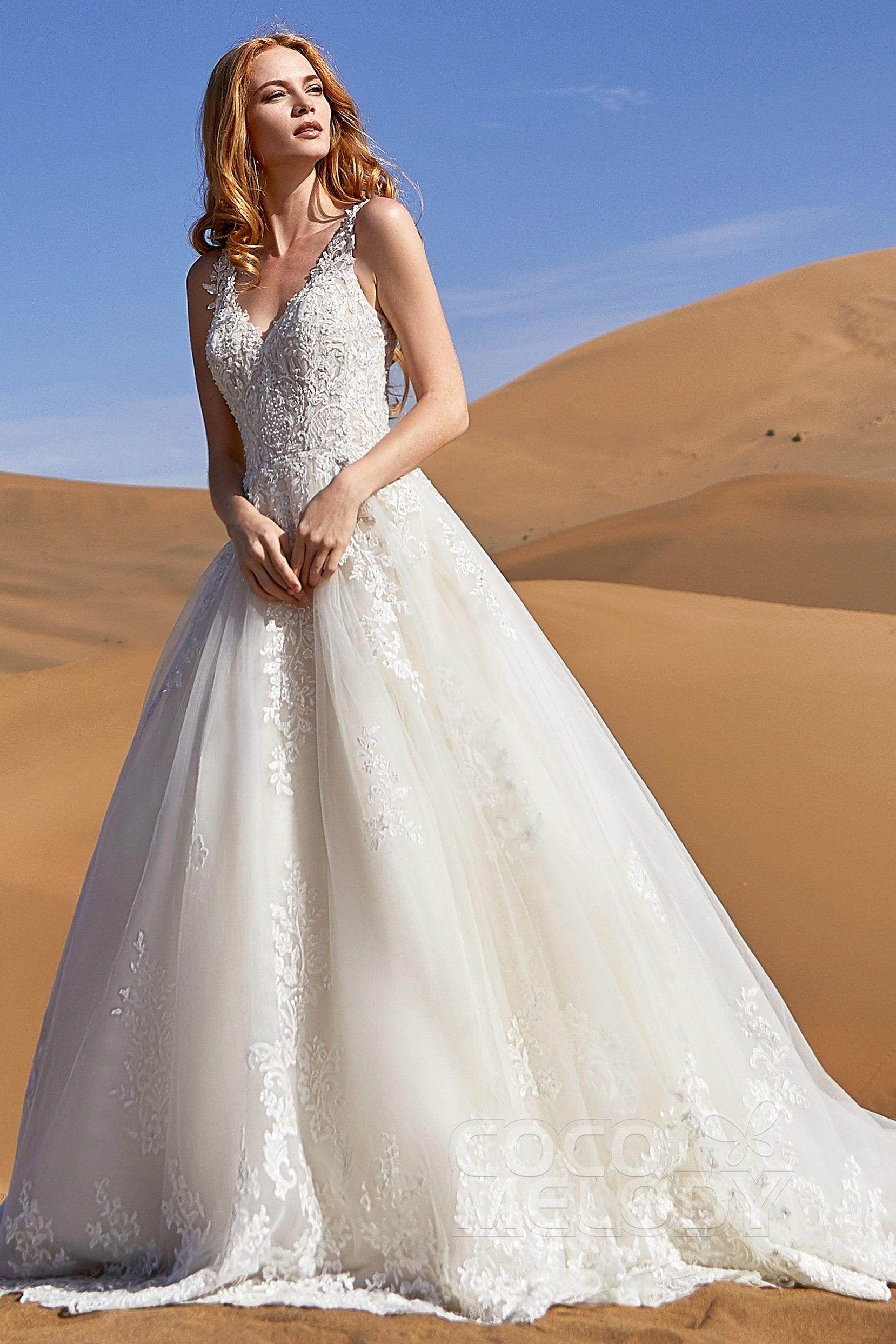 A-Line Court Train Tulle and Lace Wedding Dress LD5813 - COCOMELODY